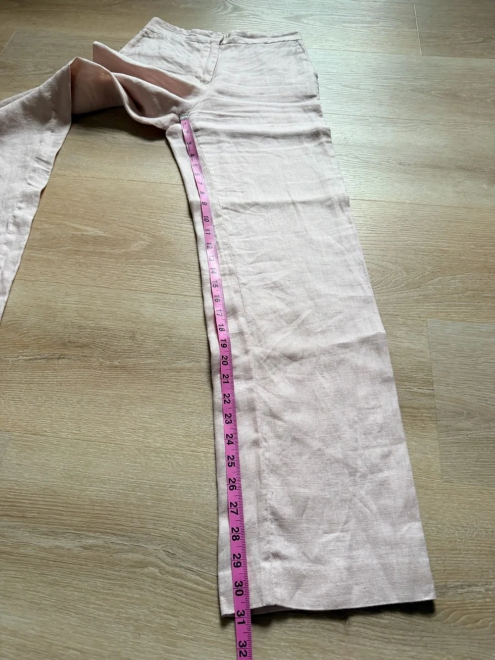 ZARA 100% Linen Straight Leg Pants Beige Pink High Waist S–XS - Picture 8 of 8